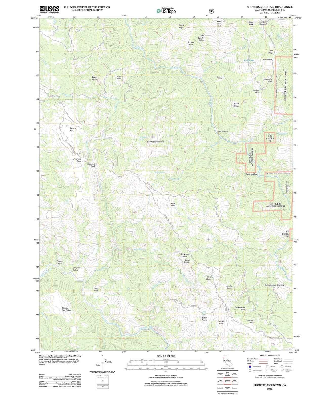 2012 Showers Mountain, CA - California - USGS Topographic Map
