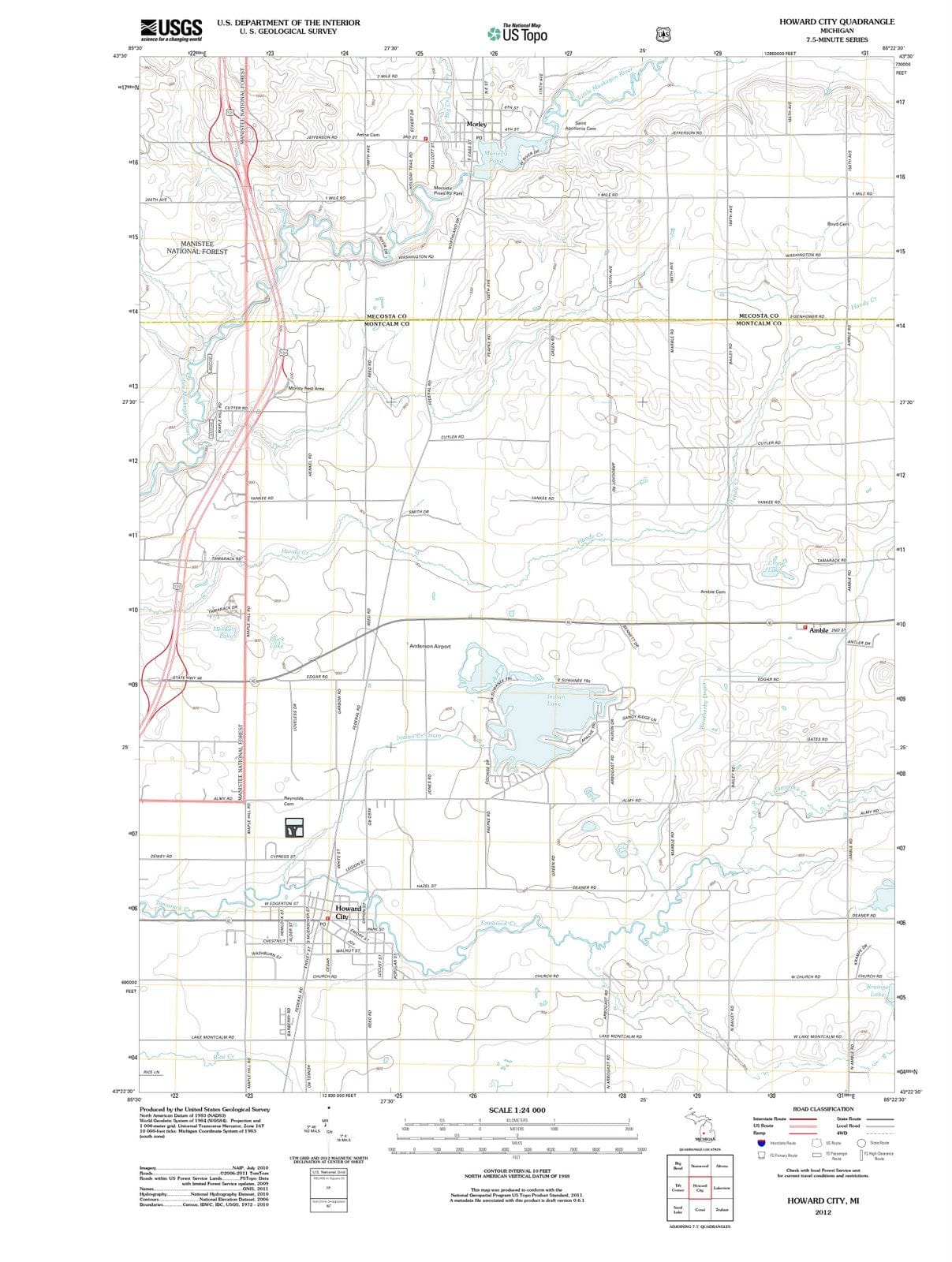 2012 Howard City, MI - Michigan - USGS Topographic Map
