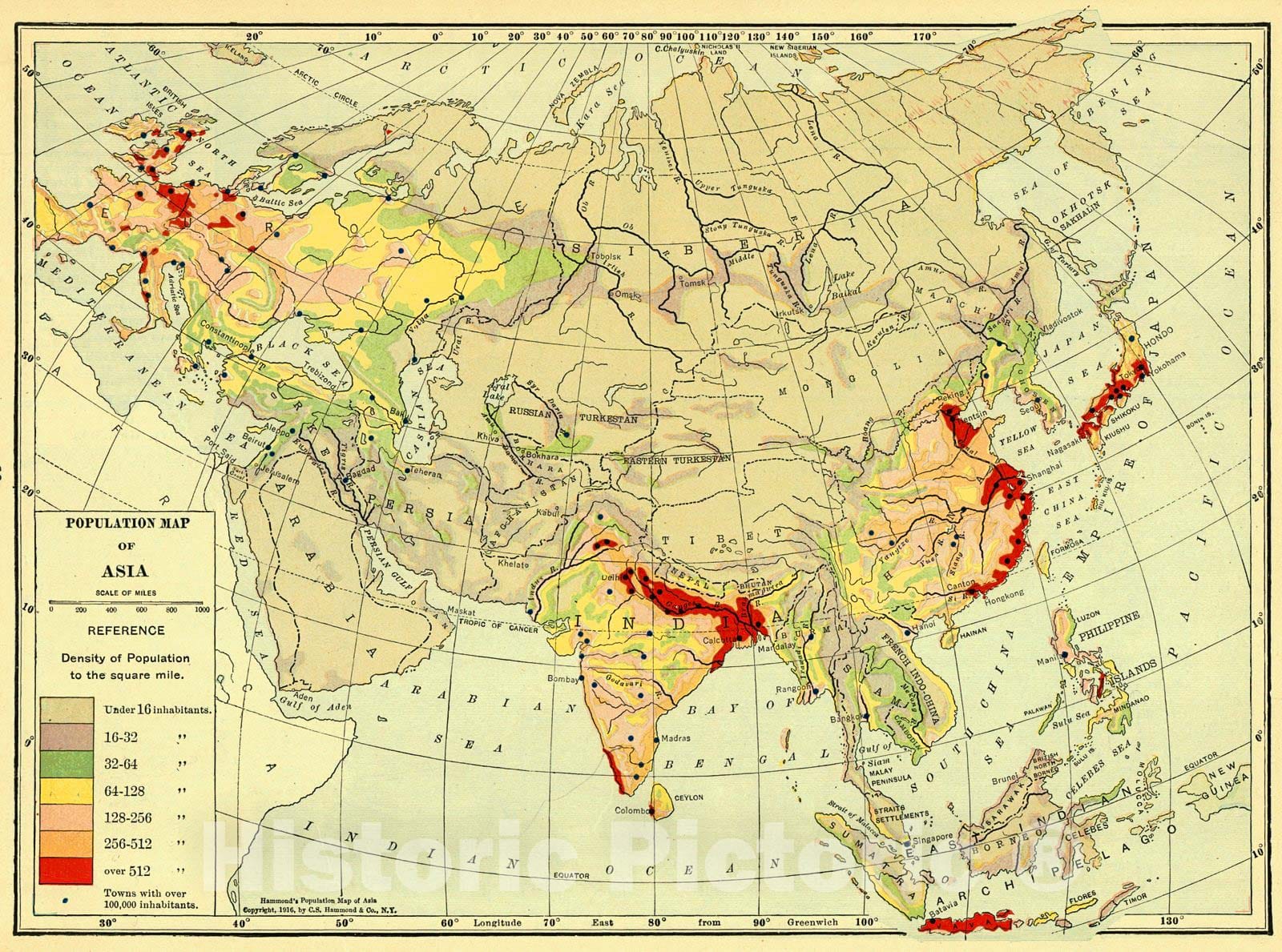 Historic Map : 1917 Population Map of Asia : Vintage Wall Art – Historic  Pictoric, image size:1600x1189