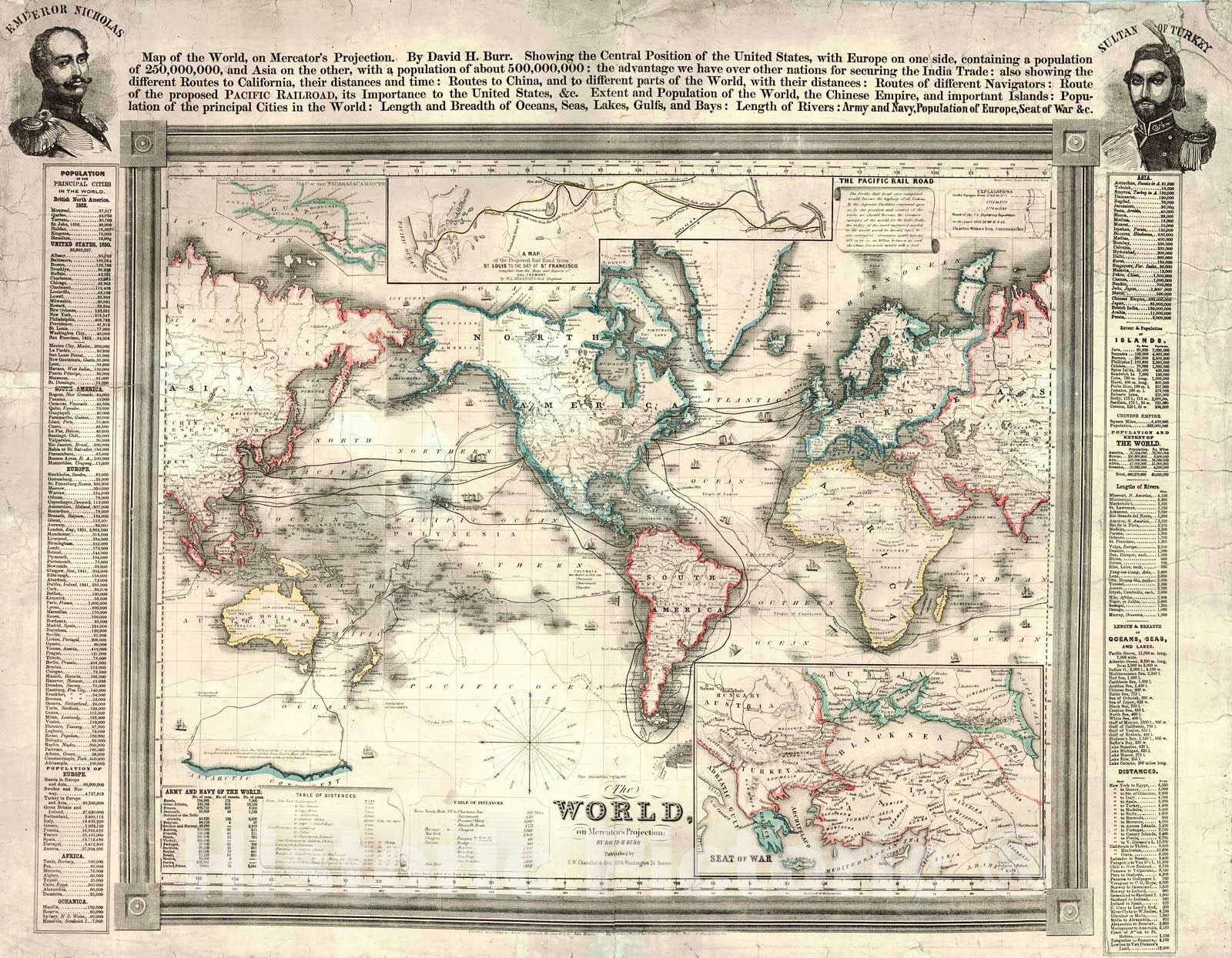 Historic Map : 1850 The World on Mercator's Projection : Vintage