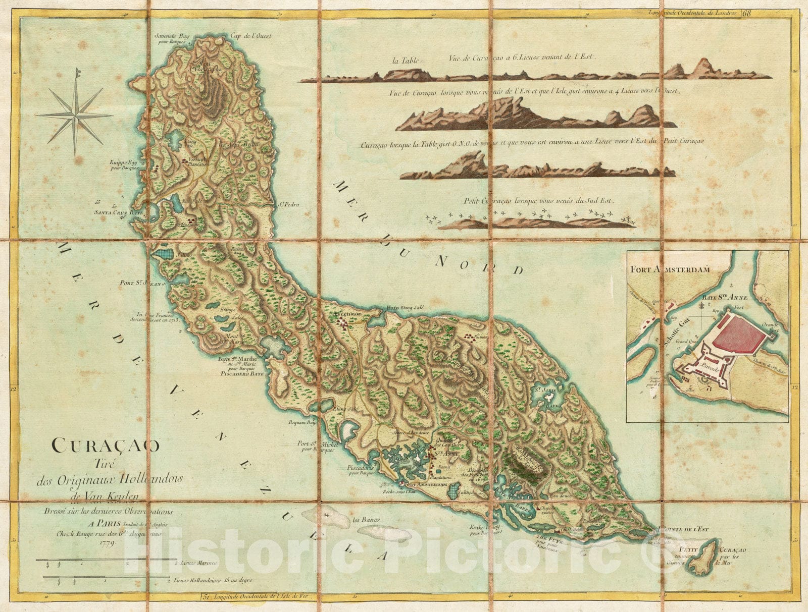 Historical Map, 1779 Curacao : tire des originaux Hollandois de Van Keulen ; Dresse sur les dernieres observations, Vintage Wall Art