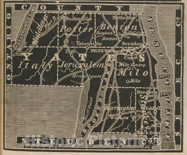 Historic 1838 Map - Yates County. - New York (State) - Yates County (N.Y.New York Atlas. - Vintage Wall Art