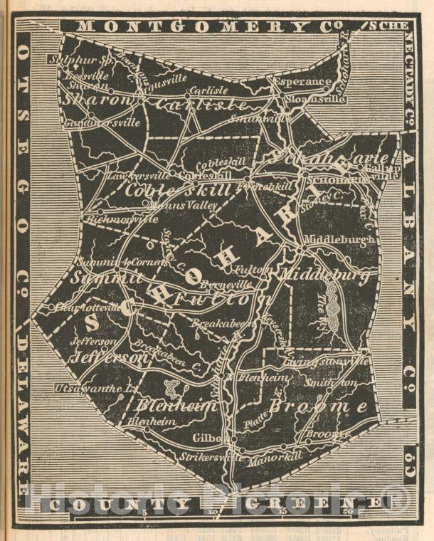Historic 1838 Map - Schoharie County. - New York (State) - Schoharie County (N.Y.New York Atlas. - Vintage Wall Art