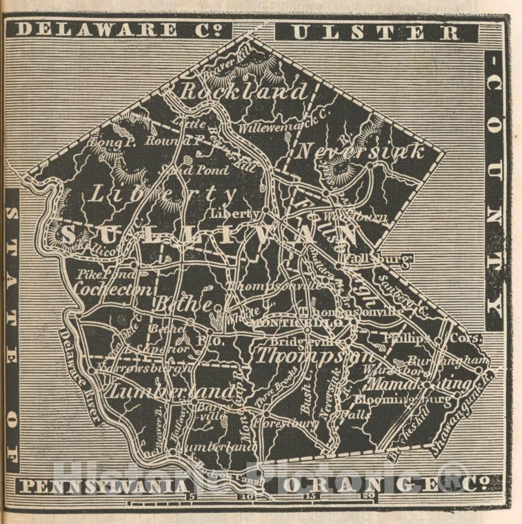 Historic 1838 Map - Sullivan County. - New York (State) - Sullivan County (N.Y.New York Atlas. - Vintage Wall Art
