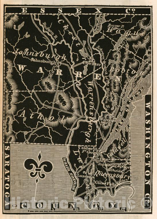 Historic 1838 Map - Warren County. - New York (State) - Warren County (N.Y.New York Atlas. - Vintage Wall Art