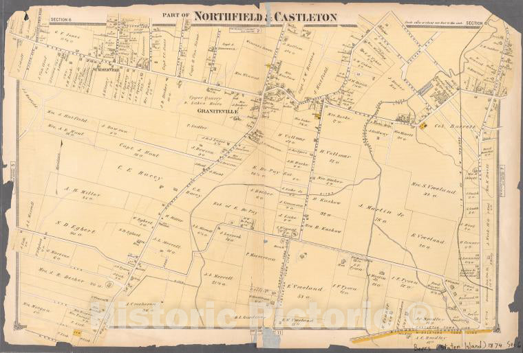 Historic 1874 Map - Part Of Northfield & Castleton. - Staten Island (New York, N.Y.)- Atlas Of Staten Island, Richmond County - Vintage Wall Art