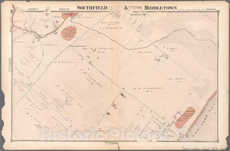 Historic 1874 Map - Part Of Southfield & Middletown. - Staten Island (New York, N.Y.)- Atlas Of Staten Island, Richmond County - Vintage Wall Art