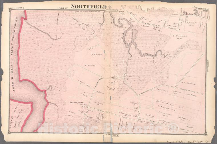 Historic 1874 Map - Part Of Northfield. - Staten Island (New York, N.Y.)- Atlas Of Staten Island, Richmond County - Vintage Wall Art