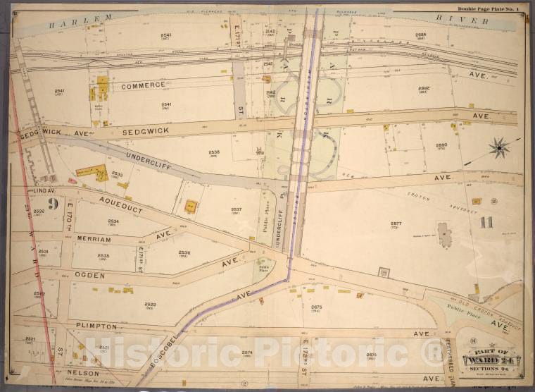 Historic 1901 Map - Double Page Plate No. 1, Part Of Ward 24, Section 9. [Bounded By - Bronx (New York, N.Y.) - New York (State) - Vintage Wall Art