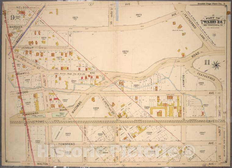 Historic 1901 Map - Double Page Plate No. 2, Part Of Ward 24, Sections 9&11. [Bounde - Bronx (New York, N.Y.) - New York (State) - Vintage Wall Art