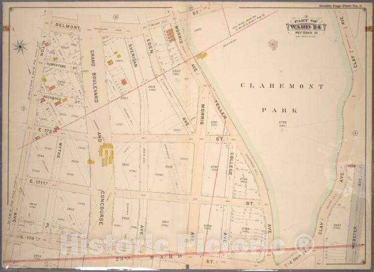 Historic 1901 Map - Double Page Plate No. 3, Part Of Ward 24, Section 11. [Bounded B - Bronx (New York, N.Y.) - New York (State) - Vintage Wall Art