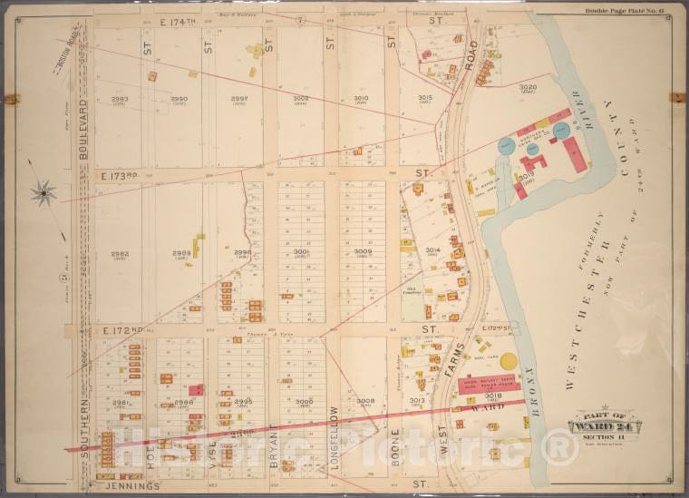 Historic 1901 Map - Double Page Plate No. 6, Part Of Ward 24, Section 11. [Bounded B - Bronx (New York, N.Y.) - New York (State) - Vintage Wall Art