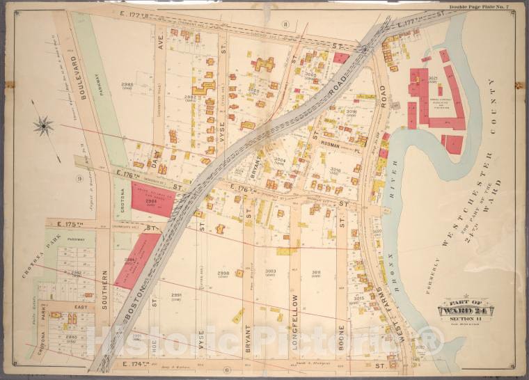 Historic 1901 Map - Double Page Plate No. 7, Part Of Ward 24, Section 11. [Bounded B - Bronx (New York, N.Y.) - New York (State) - Vintage Wall Art