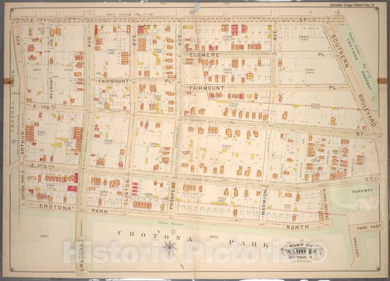 Historic 1901 Map - Double Page Plate No. 9, Part Of Ward 24, Section 11. [Bounded B - Bronx (New York, N.Y.) - New York (State) - Vintage Wall Art