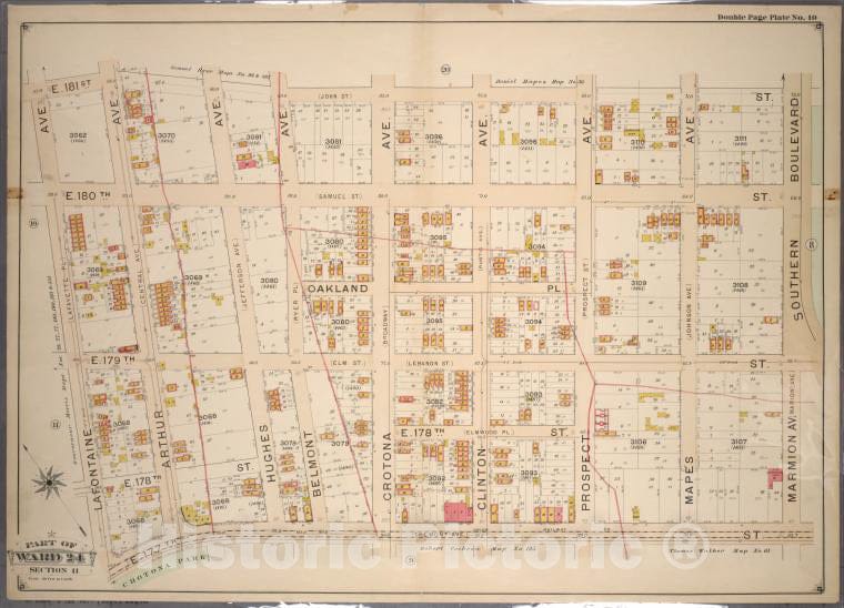 Historic 1901 Map - Double Page Plate No. 10, Part Of Ward 24, Section 11. [Bounded - Bronx (New York, N.Y.) - New York (State) - Vintage Wall Art