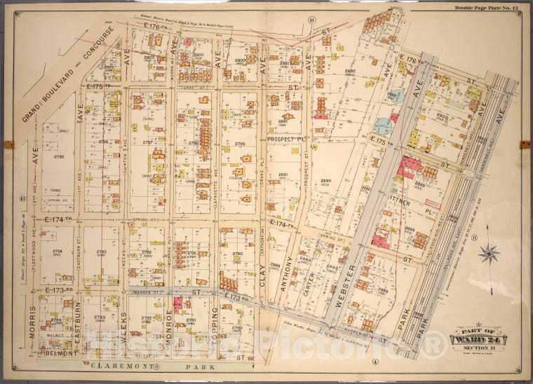 Historic 1901 Map - Double Page Plate No. 12, Part Of Ward 24, Section 11. [Bounded - Bronx (New York, N.Y.) - New York (State) - Vintage Wall Art