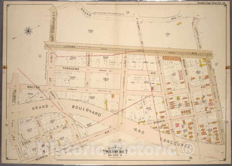 Historic 1901 Map - Double Page Plate No. 13, Part Of Ward 24, Section 11. [Bounded - Bronx (New York, N.Y.) - New York (State) - Vintage Wall Art