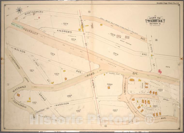 Historic 1901 Map - Double Page Plate No. 14, Part Of Ward 24, Section 11. [Bounded - Bronx (New York, N.Y.) - New York (State) - Vintage Wall Art