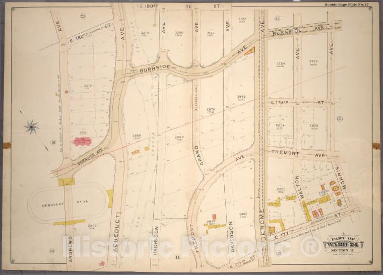 Historic 1901 Map - Double Page Plate No. 17, Part Of Ward 24, Section 11. [Bounded - Bronx (New York, N.Y.) - New York (State) - Vintage Wall Art