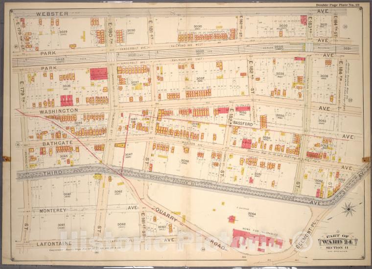 Historic 1901 Map - Double Page Plate No. 19, Part Of Ward 24, Section 11. [Bounded - Bronx (New York, N.Y.) - New York (State) - Vintage Wall Art