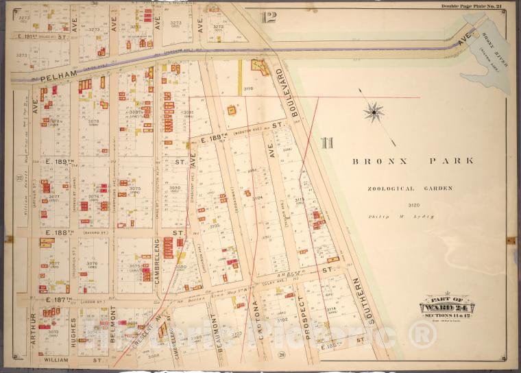 Historic 1901 Map - Double Page Plate No. 21, Part Of Ward 24, Section 11. [Bounded - Bronx (New York, N.Y.) - New York (State) - Vintage Wall Art