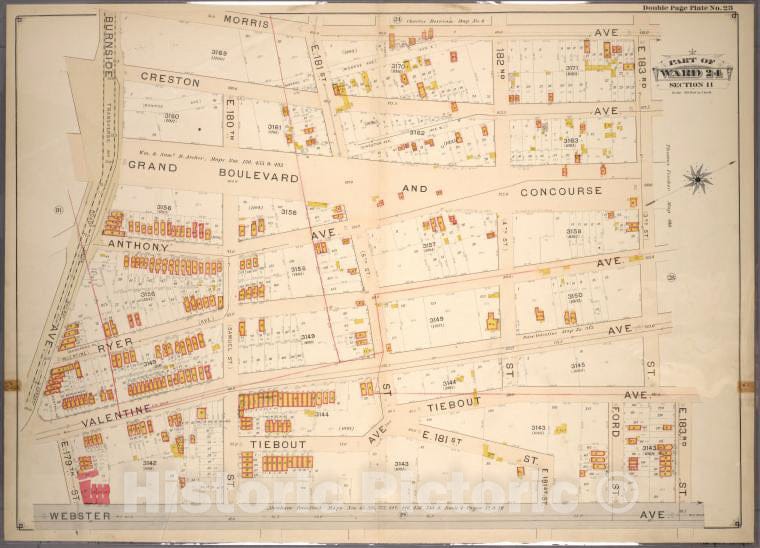 Historic 1901 Map - Double Page Plate No. 23, Part Of Ward 24, Section 11. [Bounded - Bronx (New York, N.Y.) - New York (State) - Vintage Wall Art