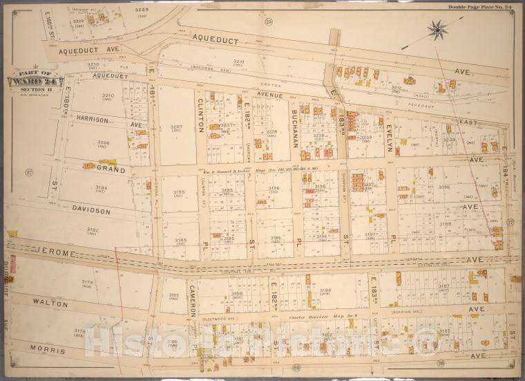 Historic 1901 Map - Double Page Plate No. 24, Part Of Ward 24, Section 11. [Bounded - Bronx (New York, N.Y.) - New York (State) - Vintage Wall Art