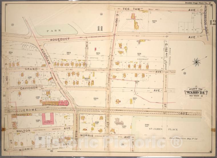 Historic 1901 Map - Double Page Plate No. 27, Part Of Ward 24, Section 11. [Bounded - Bronx (New York, N.Y.) - New York (State) - Vintage Wall Art