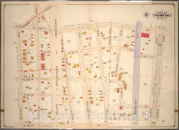 Historic 1901 Map - Double Page Plate No. 28, Part Of Ward 24, Section 11. [Bounded - Bronx (New York, N.Y.) - New York (State) - Vintage Wall Art