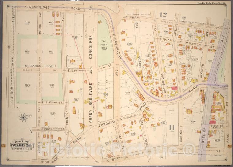 Historic 1901 Map - Double Page Plate No. 29, Part Of Ward 24, Sections 11&12. [Boun - Bronx (New York, N.Y.) - New York (State) - Vintage Wall Art
