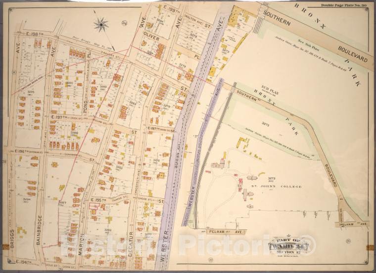 Historic 1901 Map - Double Page Plate No. 30, Part Of Ward 24, Section 12. [Bounded - Bronx (New York, N.Y.) - New York (State) - Vintage Wall Art