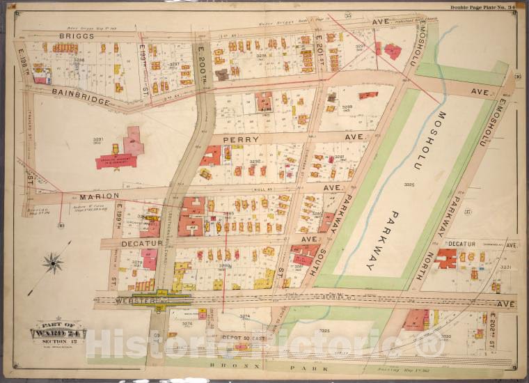 Historic 1901 Map - Double Page Plate No. 34, Part Of Ward 24, Section 12. [Bounded - Bronx (New York, N.Y.) - New York (State) - Vintage Wall Art