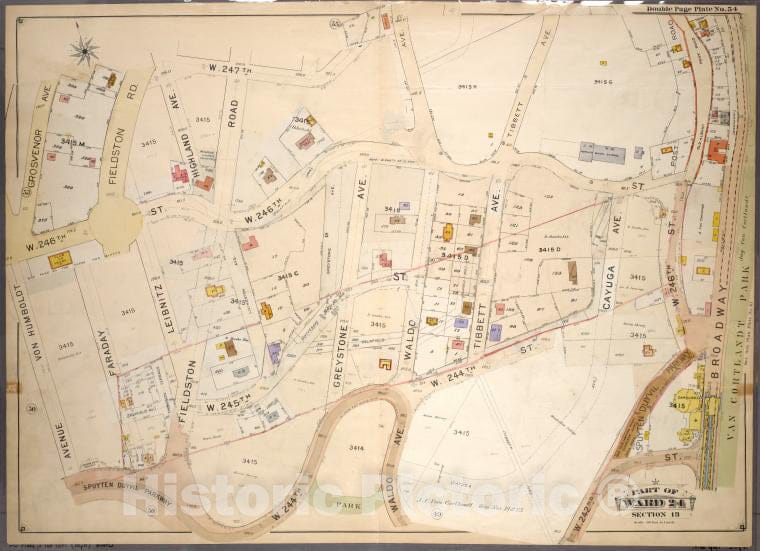 Historic 1901 Map - Double Page Plate No. 54, Part Of Ward 24, Section 13: [Bounded - Bronx (New York, N.Y.) - New York (State) - Vintage Wall Art
