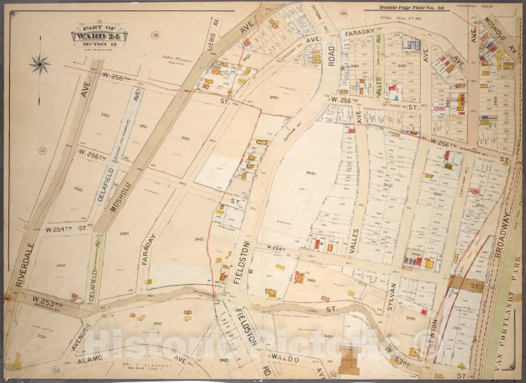 Historic 1901 Map - Double Page Plate No. 56, Part Of Ward 24, Section 13: [Bounded - Bronx (New York, N.Y.) - New York (State) - Vintage Wall Art