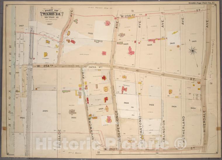 Historic 1901 Map - Double Page Plate No. 57, Part Of Ward 24, Section 13: [Bounded - Bronx (New York, N.Y.) - New York (State) - Vintage Wall Art