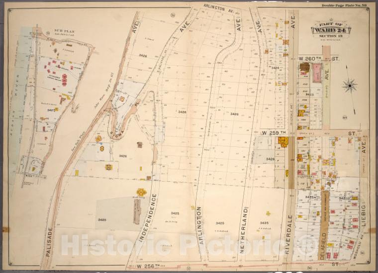 Historic 1901 Map - Double Page Plate No. 58, Part Of Ward 24, Section 13: [Bounded - Bronx (New York, N.Y.) - New York (State) - Vintage Wall Art