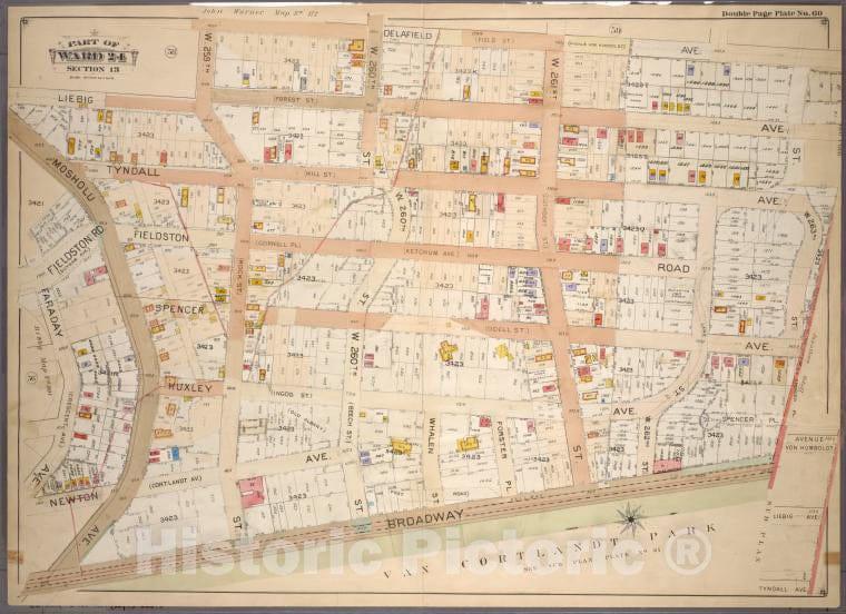 Historic 1901 Map - Double Page Plate No. 60, Part Of Ward 24, Section 13: [Bounded - Bronx (New York, N.Y.) - New York (State) - Vintage Wall Art