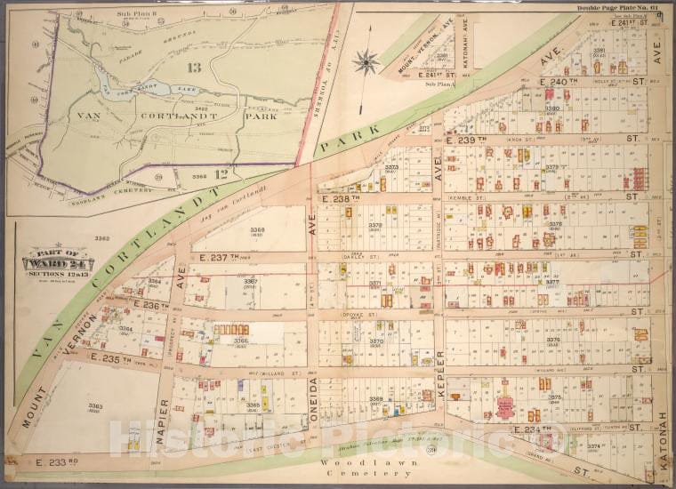Historic 1901 Map - Double Page Plate No. 61, Part Of Ward 24, Sections 12 & 13: [Ma - Bronx (New York, N.Y.) - New York (State) - Vintage Wall Art