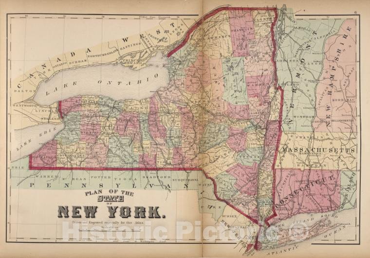 Historic 1869 Map - Plan Of The State Of New York. - Chemung County (N.Y.Atlas Of Chemung Co, New York : From Actual Surveys - Vintage Wall Art