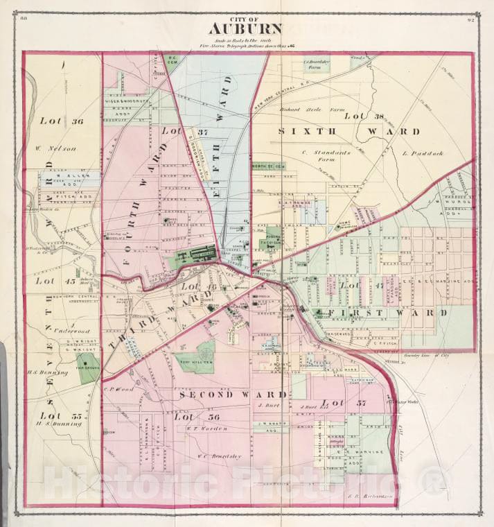 Historic Map - City Of Auburn - Atlases Of The United States - County Atlas Of Cayuga, New York. - Vintage Wall Art