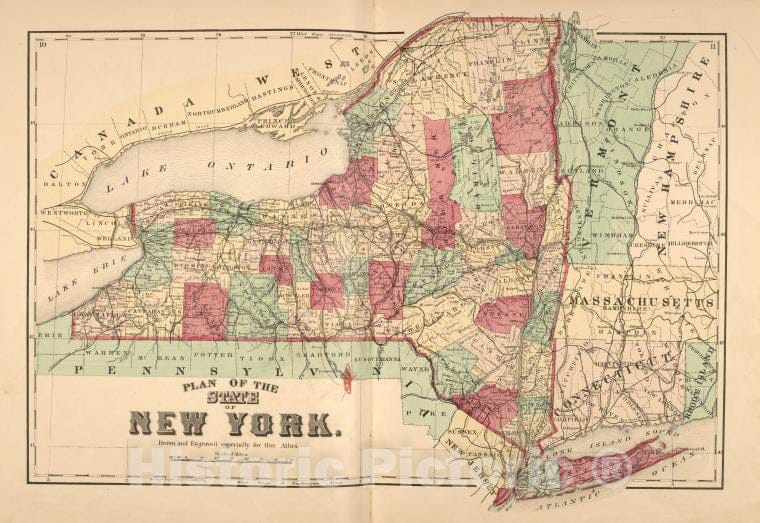 Historic Map - 1875 Madison County (N.Y.), Plan Of The State Of New York. - Vintage Wall Art