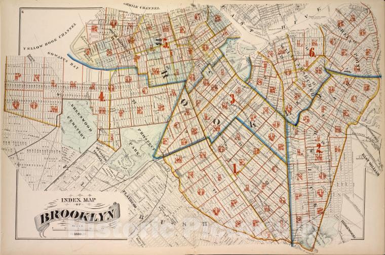 Historic 1880 Map - Index Map Of Brooklyn - Brooklyn (New York, N.Y.) - New York (State) - Volume 5 - Vintage Wall Art