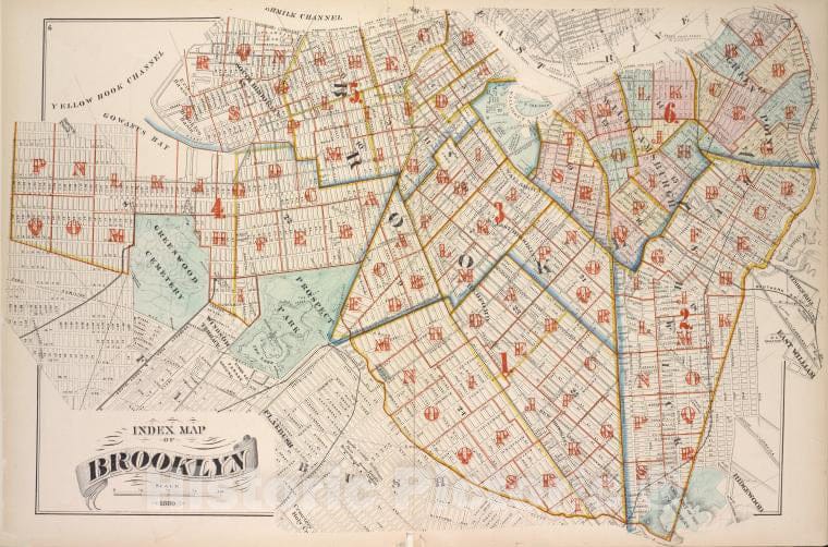 Historic 1880 Map - Index Map Of Brooklyn - Brooklyn (New York, N.Y.) - New York (State) - Volume 6 - Vintage Wall Art