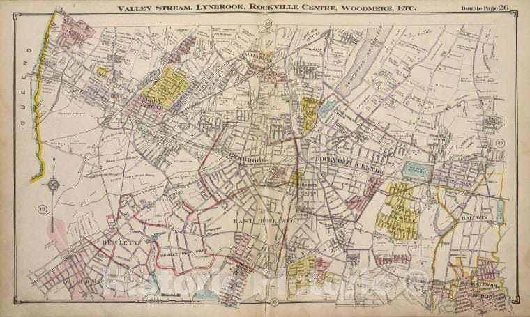 Historic Map - Valley Stream, Lynbrook, Rockville Centre, Woodmere, Etc. - Nassau County (N.Y.)- New York (State) - Nassau County - Vintage Wall Art