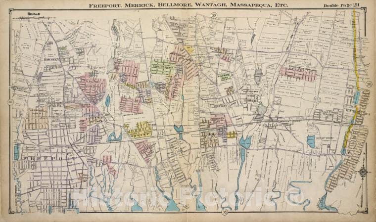 Historic Map - Freeport, Merrick, Belimore, Wantagh, Massapequa, Etc. - Nassau County (N.Y.)- New York (State) - Nassau County - Vintage Wall Art