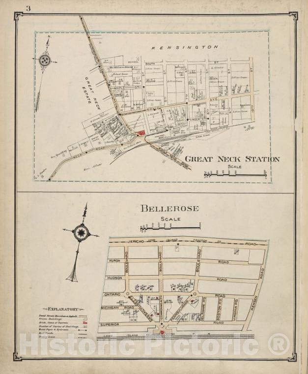 Historic Map - Great Neck Station; Bellerose - Nassau County (N.Y.)- New York (State) - Nassau County - Vintage Wall Art