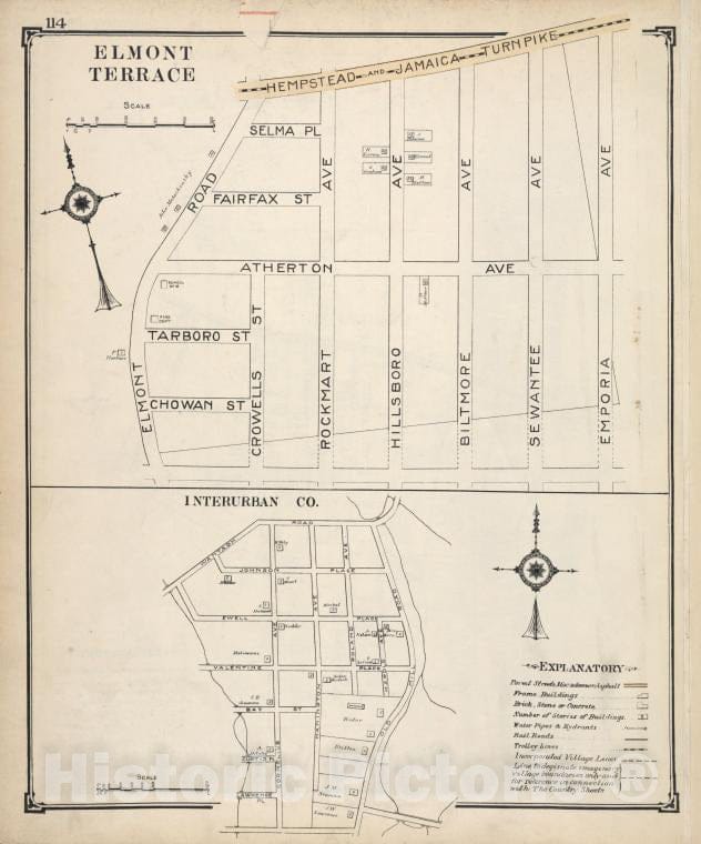 Historic Map - Elmont Terrace; Interurban Co. - Nassau County (N.Y.)- New York (State) - Nassau County - Vintage Wall Art