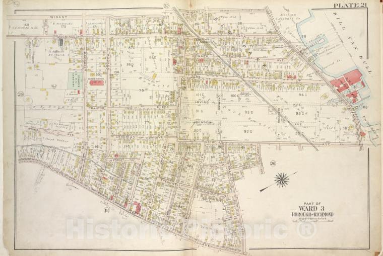 Historic 1917 Map - Plate 21, Part Of Ward 3 [Map Bound By Winant St (Monroe), Richm - Staten Island (New York, N.Y.) - Vintage Wall Art