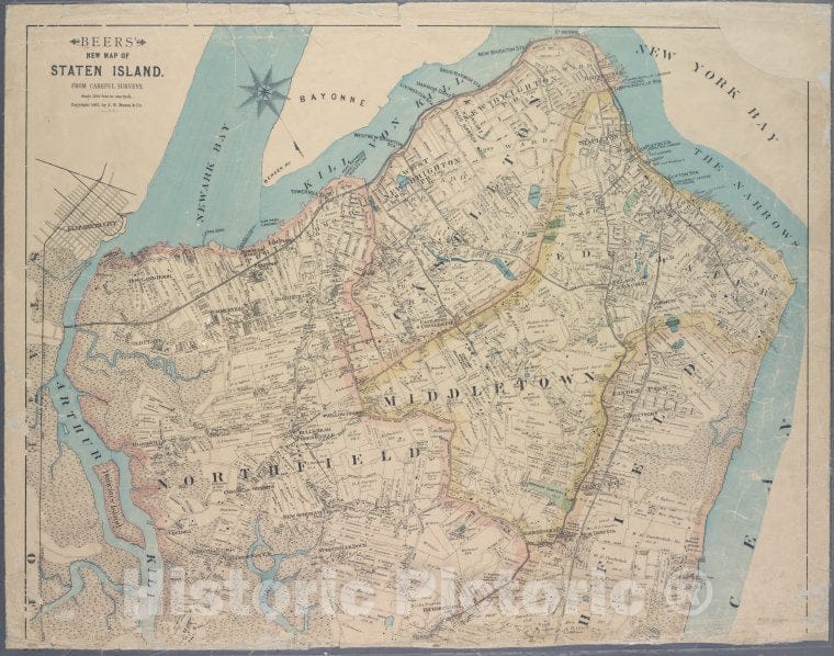 Historic Map - 1887 New York (N.Y.), Beers' New Map Of Staten Island : From Careful Surveys. - Vintage Wall Art