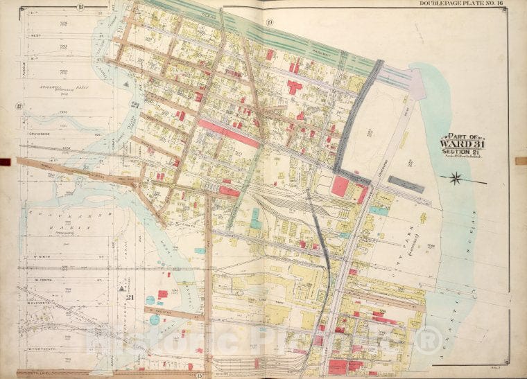 Historic Map - Brooklyn, Vol. 3, Double Page Plate No. 16; Part Of Ward 31, Sec - Brooklyn (New York, N.Y.) - New York (State) - Vintage Wall Art
